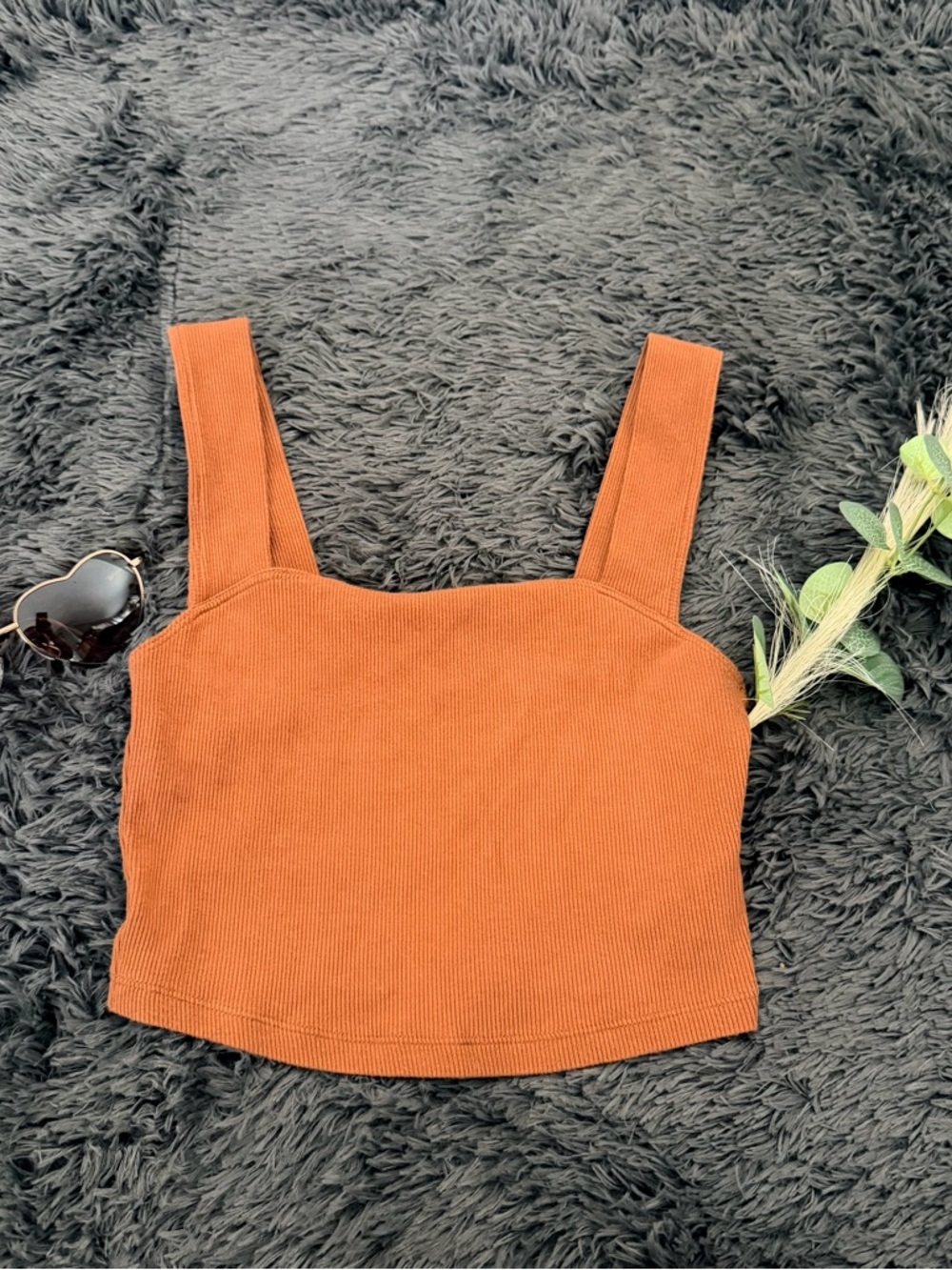 Abercrombie & Fitch Rust Ribbed Square-Neck Crop Top